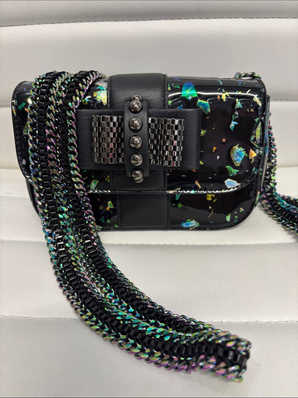 Christian Louboutin Sweet Charity Confetti Crossbody Bag with Chain Fringe